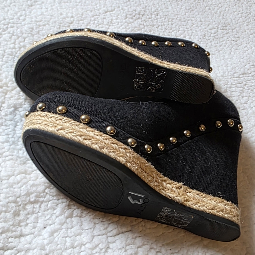 Aldo black wedge espadrille heels with gold studs - Picture 4 of 5